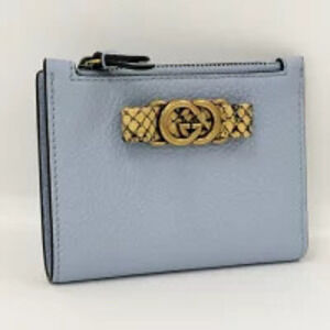 GUCCI Bi fold Wallet Leather Blue